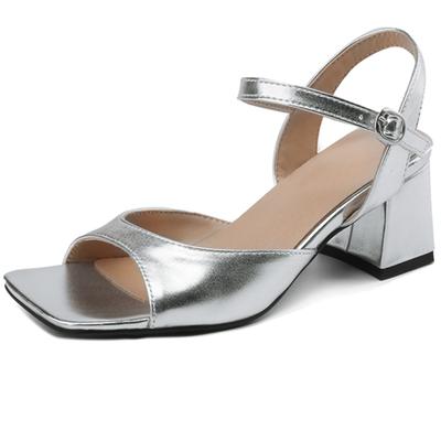 Women's Sandals Summer Shoes Elegant Medium Heels Nude Silver Black Party Shoes Designer Flip Flops Girls Large Size Footwear