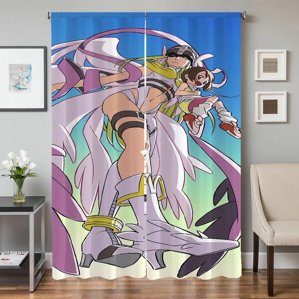 Heminredning Köksgardiner för Vardagsrum 2 Delar Mörkläggningsgardiner Dörrgardin D-digimon Sovrumsdekoration Avskärmning