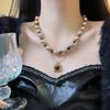 Melad Natural Tiger Eye Stone Necklace, Double-layer Pearl Sweater Chain, Light Luxury and High-end Feel
