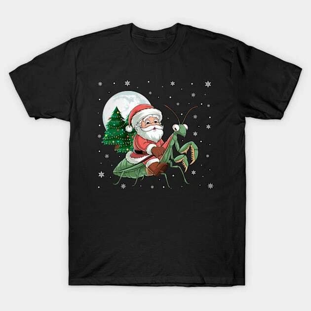 Santa Claus Riding Mantis Funny Christmas Tree Lights Made in Australia T-Shirt S