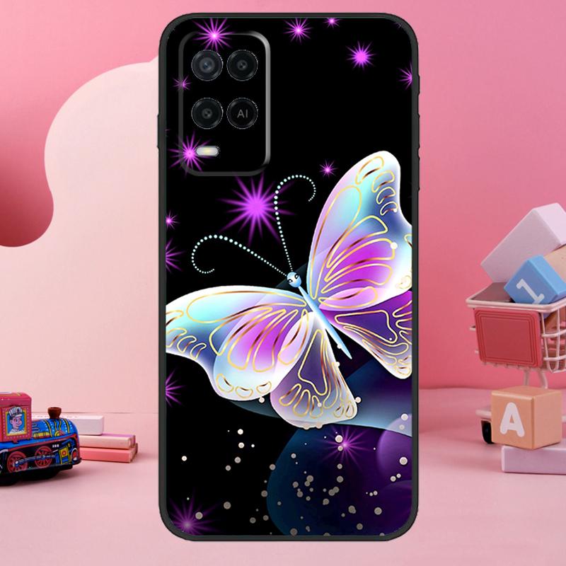 Black Beautiful Butterfly Case For Oppo A18 A38 A58 A78 A98 A74 A54 A94 A80 A60 A40 A96 A76 A16 A15 A17 A57 A77 A5 Pro