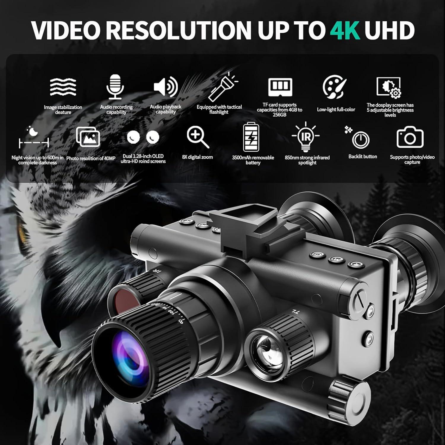 

4K UHD 40MP Head Mounted Tactical Telescope Goggles 8X Zoom 600M Infrared Night Vision Binoculars Hunting Trail Camera Z9157 Z9157 pro