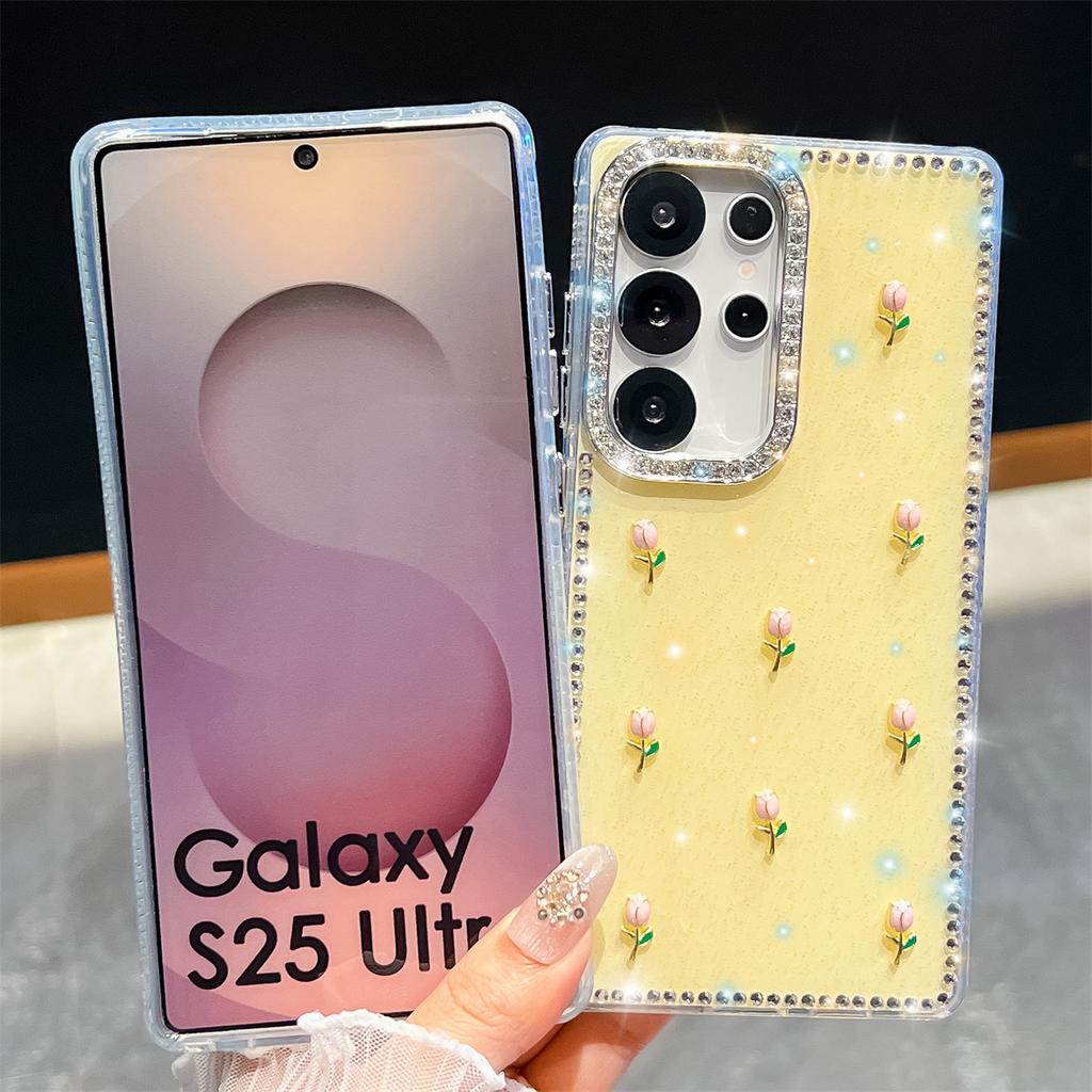 Handmade Sparkly Diamond Tulip IMD Phone Case, Compatible with Samsung S23 Ultra/S24/S25 & A07/A15/A16/A17/A26/A35/A36/A55/A56