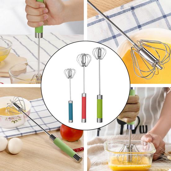 Semi-Automatic Egg Beater Whisk Set Easy To Use Hand Push Mixer Tool Stainless Steel 360 Degree Rotary Blender for