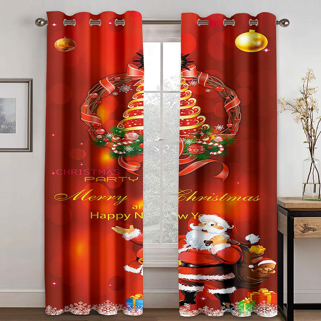 

Рождественские украшения занавес 3D мультфильм Санта-Клаус Рождественская елка полиэстер ткань занавес снеговик узор праздничная атмосфера W132cm x H160cm&Grommet