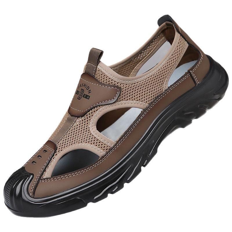 Men's sandals summer hollow breathable mesh comfortable soft sole wear-resistant outdoor casual shoes driving shoes beach shoes