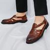 Trend Nieuwe Rome Puntige Neus Casual Leer Geperforeerd Ademende Schoenen voor Mannen Designer Sandalen Bruidsjurk Formele Platte Schoenen