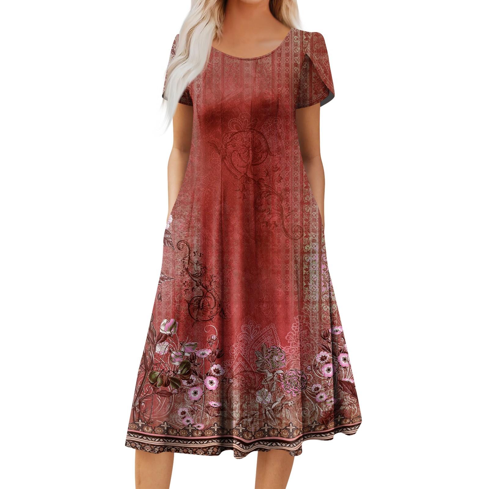 

Женское повседневное модное платье миди с круглым вырезом и коротким рукавом, модное свадебное платье для гостей S красный