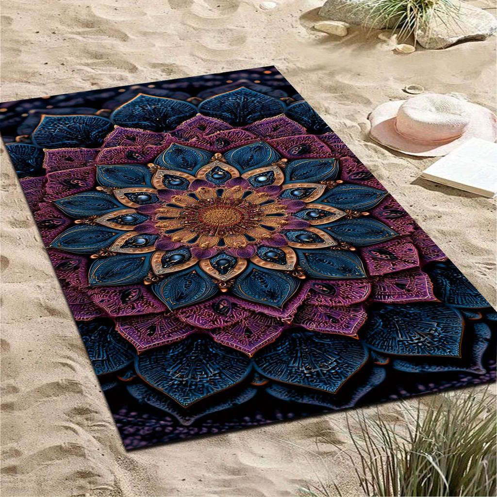 1pc Bohemian Mandala Beach Towel - Ultra-Soft Microfiber, Quick-Dry & Vibrant Purple & Blue Design for Beach, Pool, or Bath