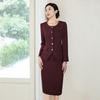 Elegant Women's Wine Red Suit Skirt Set