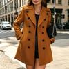 Fall Winter Women's Fashion Double Breasted Wool Blend Notch Lapel Coat, Casual Outerwear for Women, European American Style