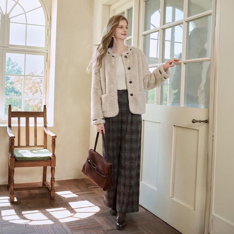 Xiangying Women's Plaid Wide-Leg Trousers