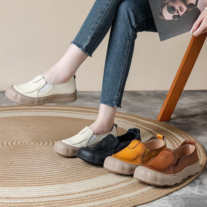 New Women's Loafers Shoe Antislip Retro Genuine Leather Shoes Women Comfortable Female Boat Shoes Spring and Autumn