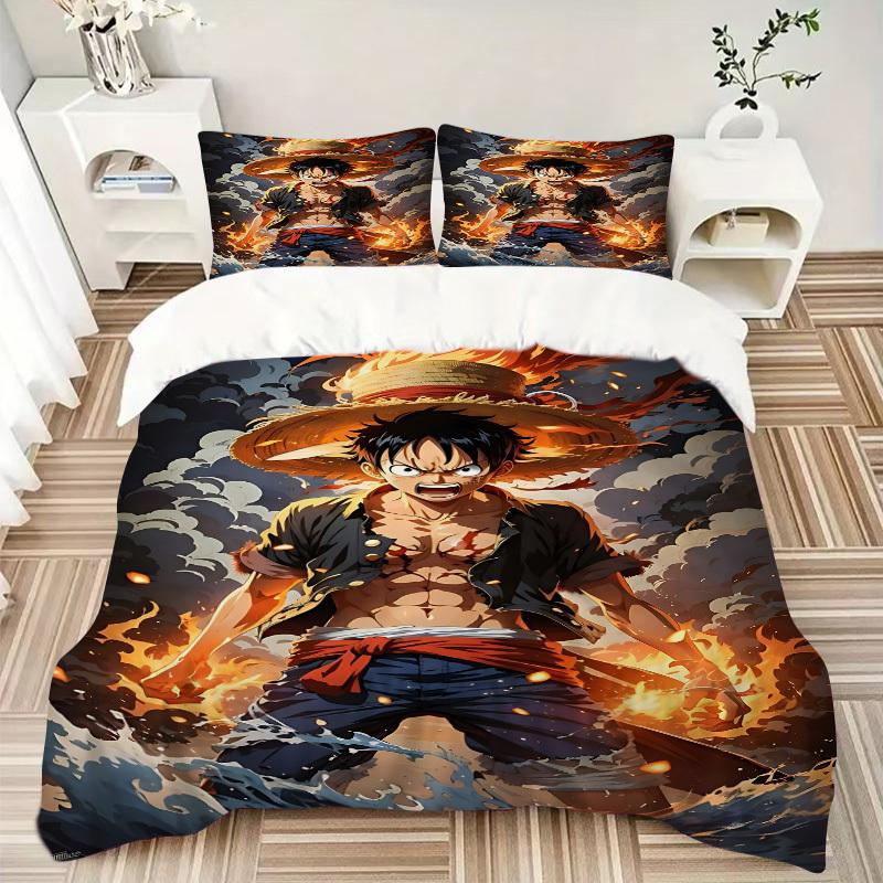 3pcs bedding set ONE PIECE Monkey D. Luffy Includes 1 Comforter + 2 Pillowcases, Without Pillow Inserts, Soft Comfortable,a0909195