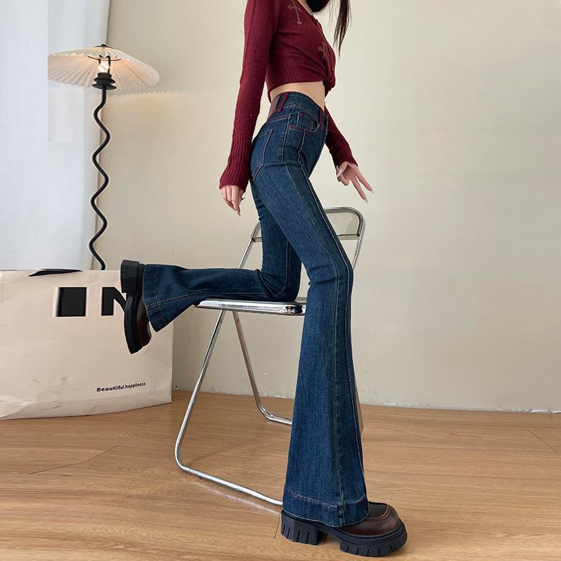 Women s Retro Blue High-Waisted Micro-Flare Jeans with Fleece - Slimming, Stretchy Fit for Petite Sizes Size 31 for 130-135 lbs