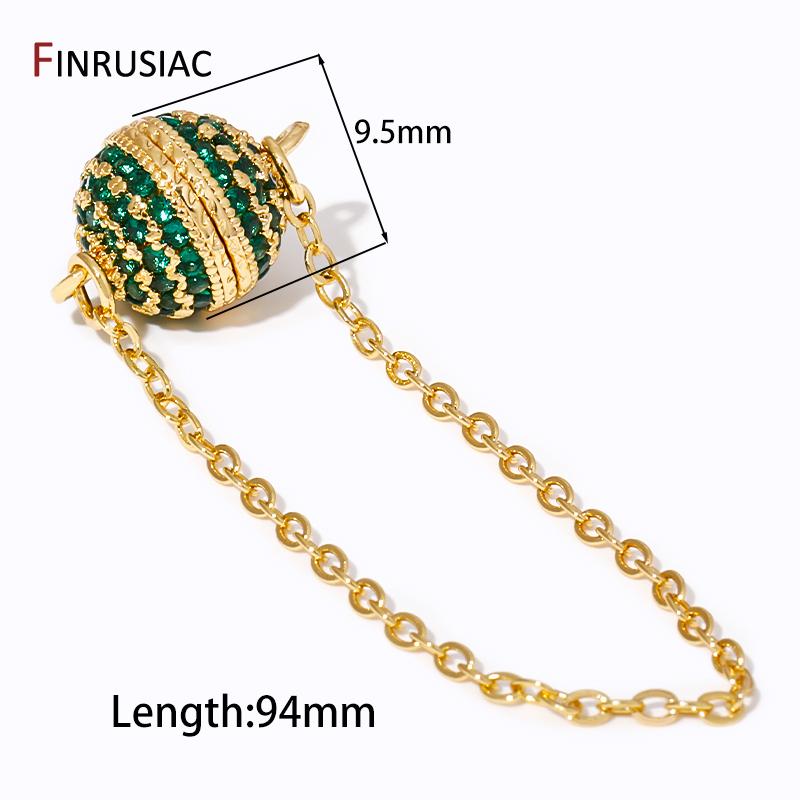 

18K Gold Plated Brass Inlaid Zircon Ball Charm Magnetic Suction Buckle Ending Safety Chain DIY Bracelet Making Accessories 1 pcs