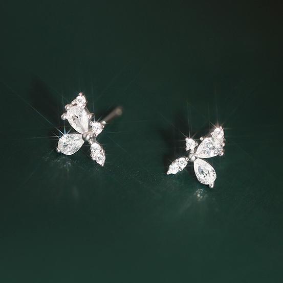 Real  Sterling Silver Full Zircon Mini Flower Stud Earrings for Women Minimalist Fine  Cute Plant Accessories