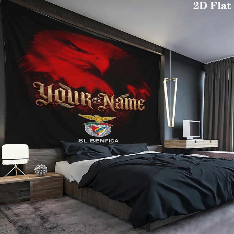 Benfica Crest Custom Name Wall Tapestry Aesthetic Wall Hanging Printed Fabric Blanket Decorative Tapestries For Bedroom Living Room Home Decor
