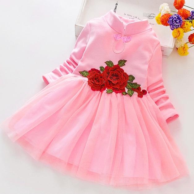 

Платье с длинными рукавами и цветочным принтом для девочки, детское, повседневное, принцесса, одежда 3XL розовый