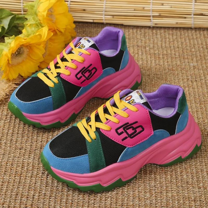 Fashion Women Vulcanize Shoes Platform Casual Sneakers Female  Autumn Fashion Running Shoes Lace-up Thick Chunky Sports Tenis Shoes