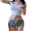 Women's French Lace Patchwork Low-Waist Denim Bodycon Booty Shorts - Spring/Summer 2025 Collection