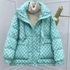 New Checkerboard Down Jacket Women's Short Hooded Loose Thickened White Duck Down Jacket Trend