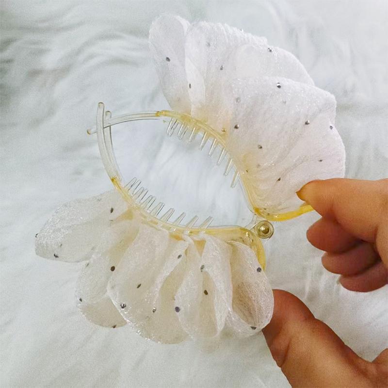 Elegant Flower Clip Resin Bow Mesh Vertical Clip Korean Style Women Ponytail Holder For Gifts Solid Color Hair Accessory