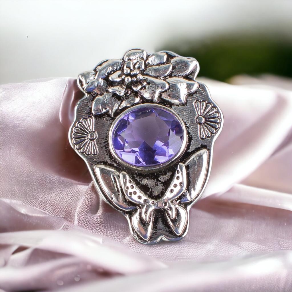 925 Solid Silver Semi Precious Gemstone Oxidised Designer Jewelry Pendant 1.37" CP-6