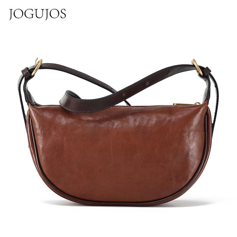 JOGUJOS vegetable tanned leather women's dumpling bag retro leather messenger bag casual versatile women's shoulder bag