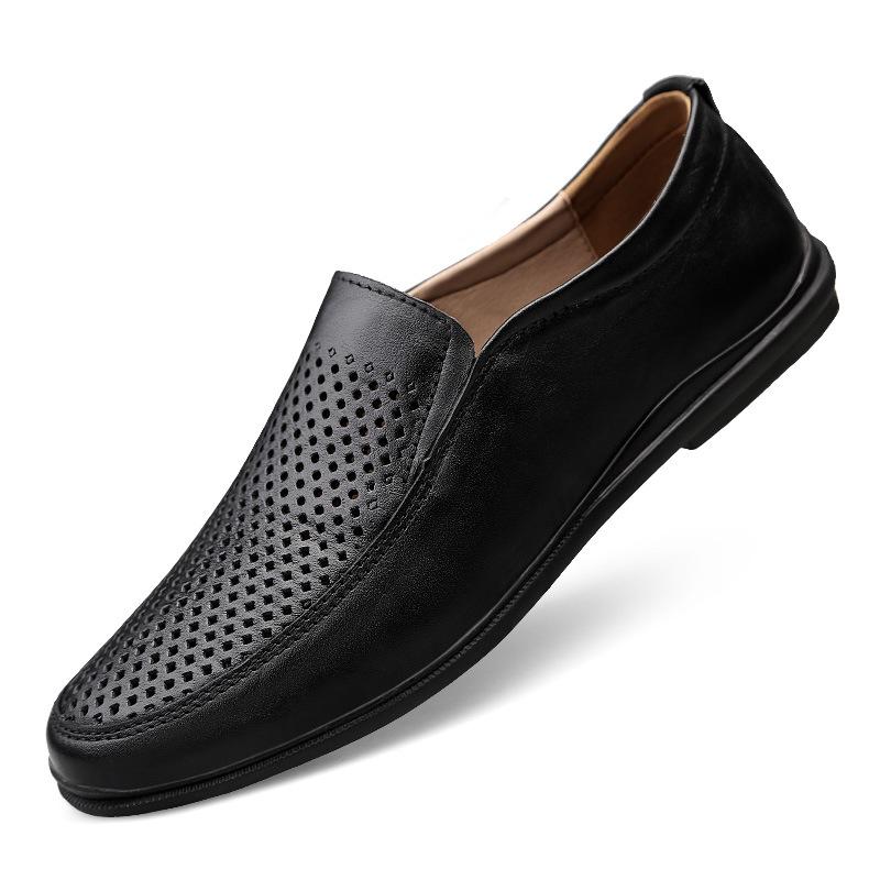 Extra large size 45 cowhide men's foot-fitting lazy casual leather shoes 46 soft sole soft surface small size 37 youth Doudou men's shoes