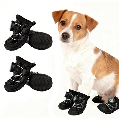 4 Peças Botas Antiderrapantes para Cães Forradas com Lã Sapatos Protetores de Pata com Botões Ajustáveis Botinhas Impermeáveis para Cães para Neve de Inverno Chuva
