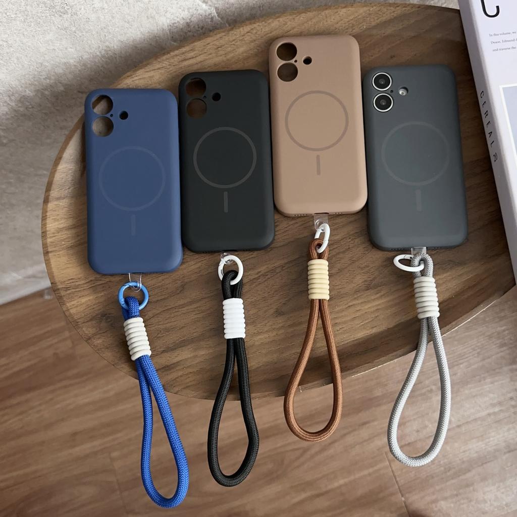 Liquid Silicone MagSafe Magnetic Case with Wrist Strap for iPhone 12 13 14 15 16