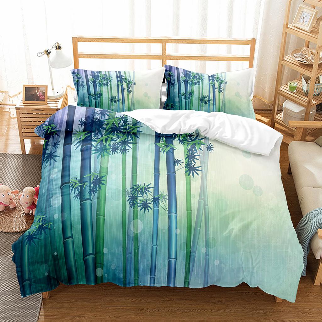 Bambus Dynetrekksett Tusjmaling Svart Grønn Bambus Polyester Dynetrekk King Queen Size For Barn Gutter Jenter Sengetøysett