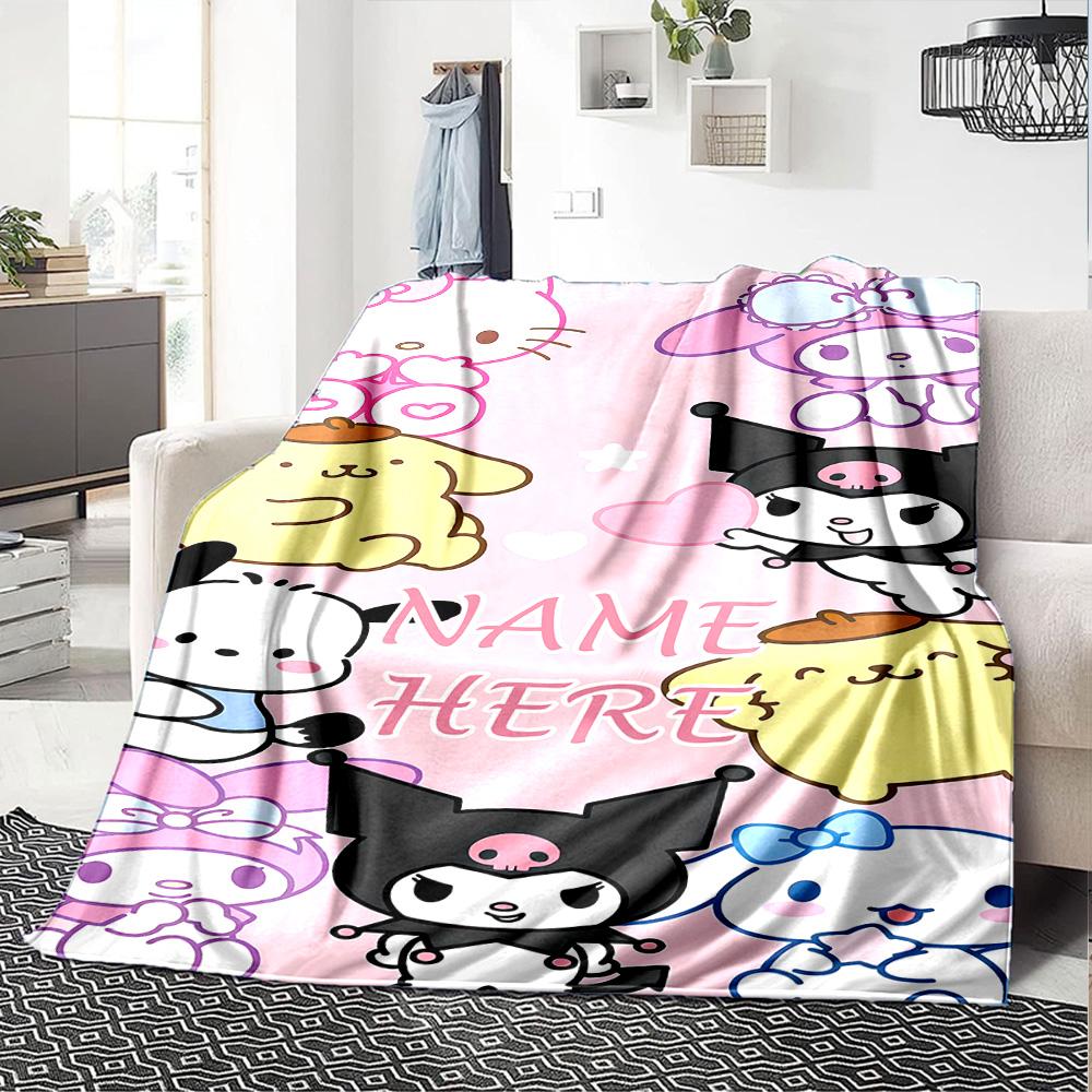 Customizable Sanrio1 Throw Blanket – Personalized Name, All-Season Cozy Snug Blanket, Machine Washable, Personalized Blanket