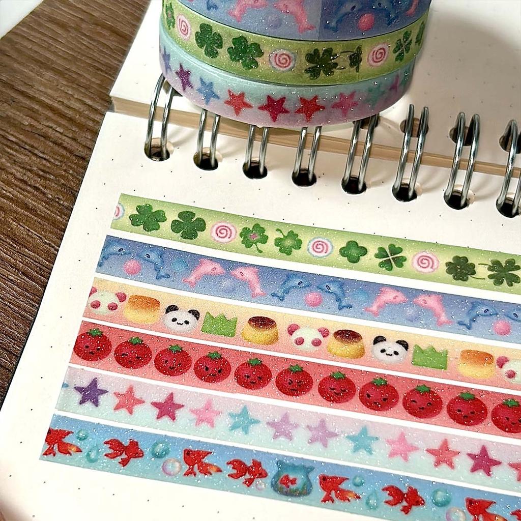 Washi Tape with Sand-Coated Shimmer Film Cute Tomato Deco Washi Tape Kawaii Four-leaf Clover Masking Tape with Release Paper
