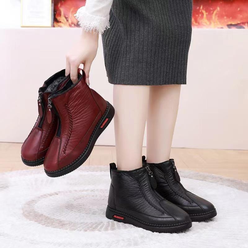 Winter new velvet thickened women's cotton shoes zipper cotton boots women's shoes