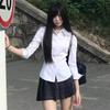 Outono 2025 Estilo Colegial Uniforme Jk Slim Formal Top Camisa Branco Cintura Fechada Manga Comprida