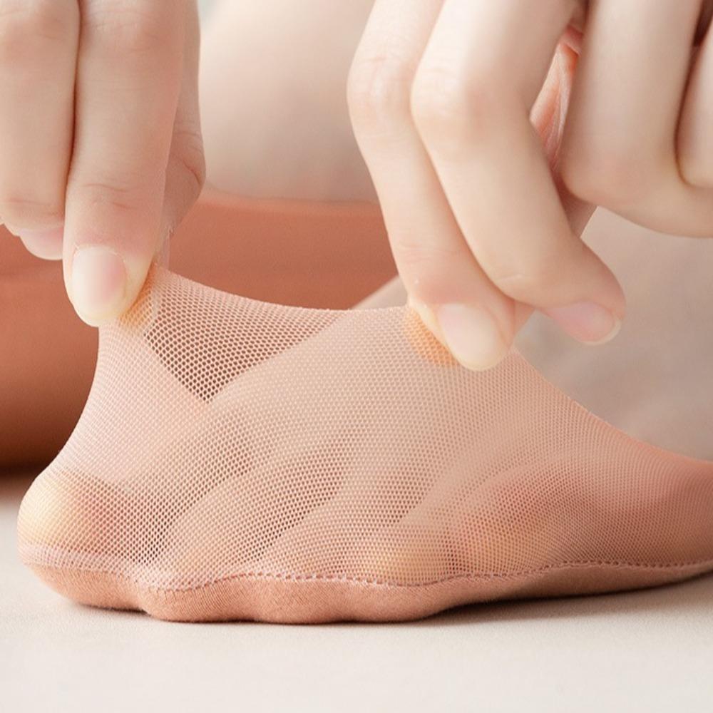5Pairs Solid Color Invisible Tabi Socks Mesh Non-slip Toe Socks Boat Socks Set Women  Girls