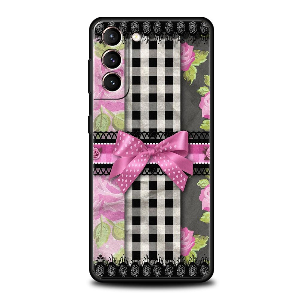 Phone Case Cover for Samsung Galaxy S25 Edge S24 S23 S22 S20 S21 FE Ultra S10 S10E Plus 5G Soft TPU Bow-Knot Pink Bow Pattern