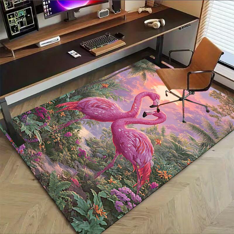 1PC Flamingo Jungle Extra Large Non Slip Floor Carpet, Office, Family, Studio   Large Area Rug Indoor Rugs, Bold Statement Piece