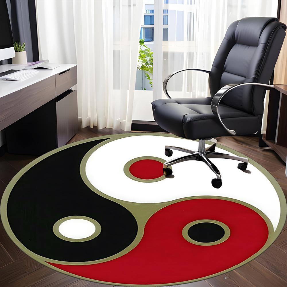 1pc Yin Yang Symbol Chair Carpet for Office, Round Polyester Mat, Indoor Decor for Office, Easycare Fabric, Washable Non-slip Area Carpet