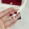 National Style Red Festive Cute Playful Lion Dance Autumn And Winter New Year Atmosphere Temperament Pendant Hairball Earrings