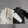 Mens Stand Collar Cotton Puffer Jacket With Knit Sleeve Panel Streetwear Style Zipper Front Loose Fit
