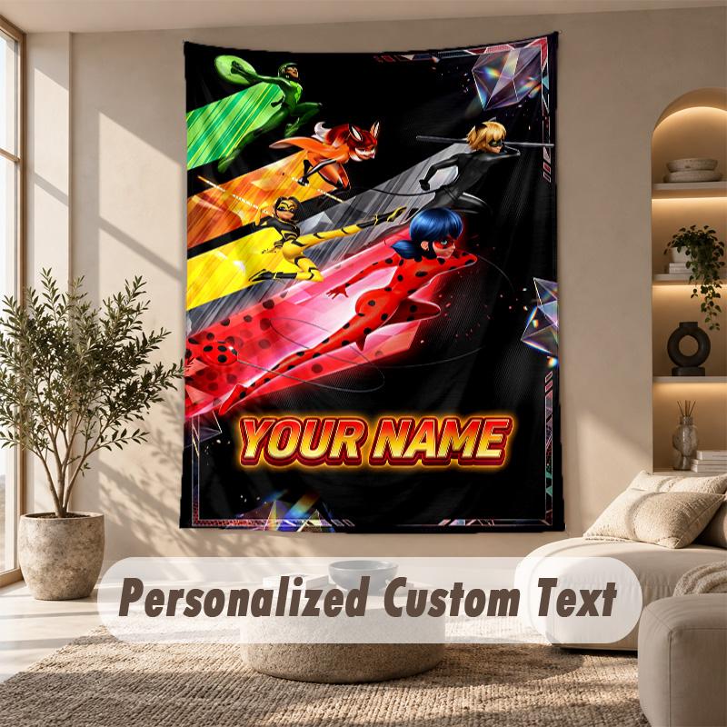 Miraculous Ladybug Tapestry, Personalized Custom Text, Wall Hanging Tapestry For Living Room Home Wall Decor