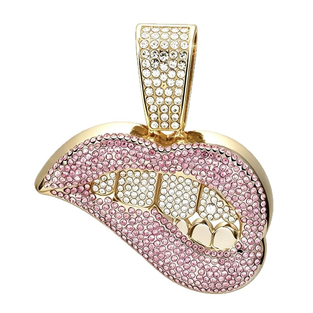 Men's Trendy Hip Hop Red Lips Pendant Cuban Chain Necklace