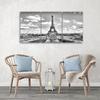 Three Piece Picture Canvas Print Black and White Eiffel Tower