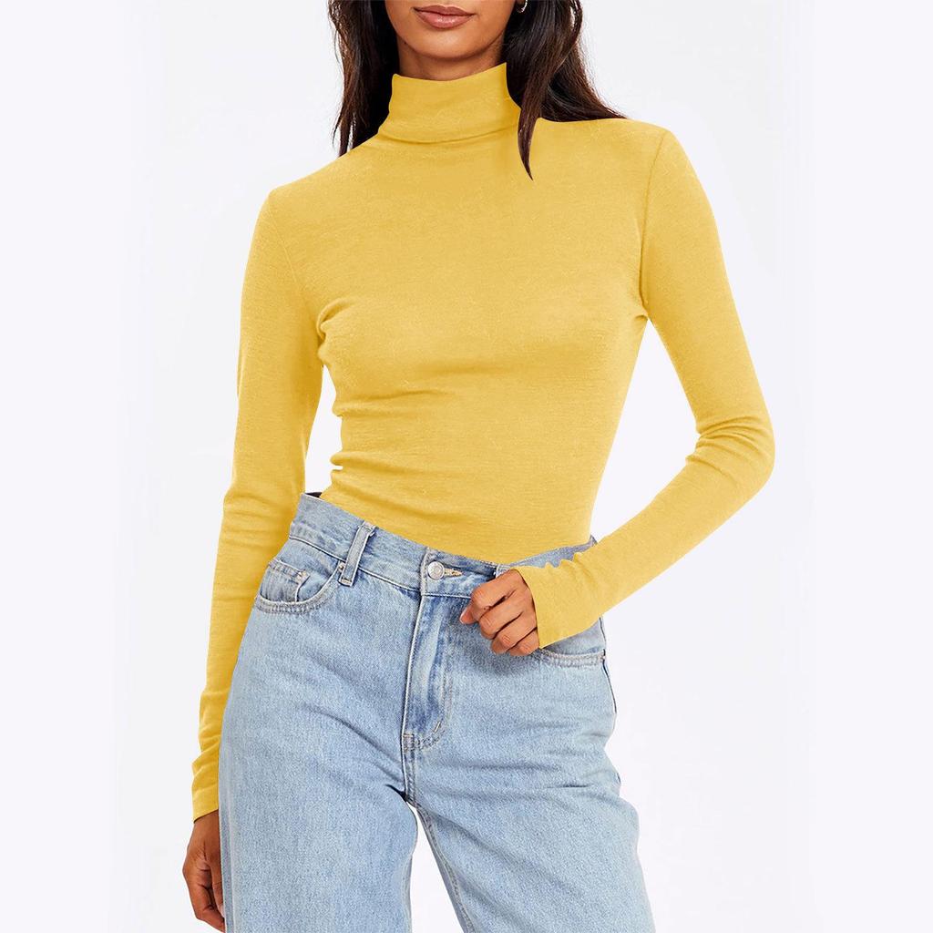 Women's Turtleneck Long Sleeve Shirts Fall Fashion Basic Thermal Underwear Tops Winter Clothes Turtleneck Top, Slim Fit Stretchy Mock Neck Shirt S-5XL