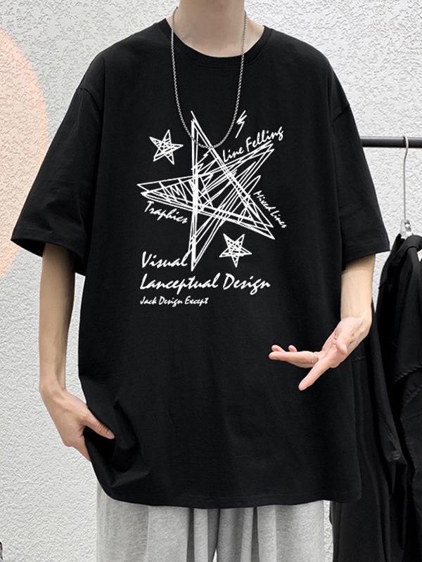Men's 2026 Trendy Hong Kong Style Loose Casual Five-Point Sleeve T-Shirt
