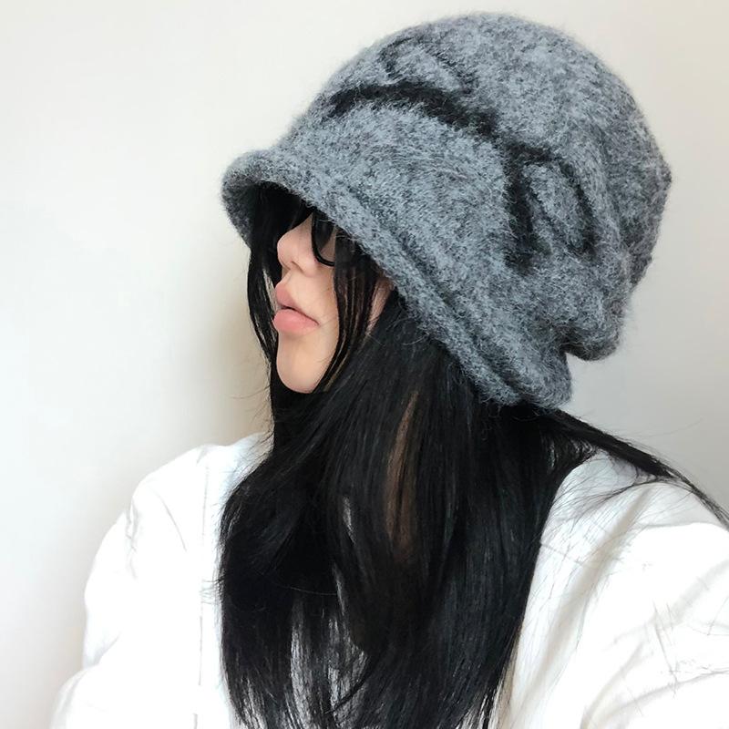 

Осенне-зимняя холодная шапка женская с бантами, объемная вязаная шапка, осенняя сумка, голова показывает маленькое лицо и большой обхват головы M（56-58cm） серый