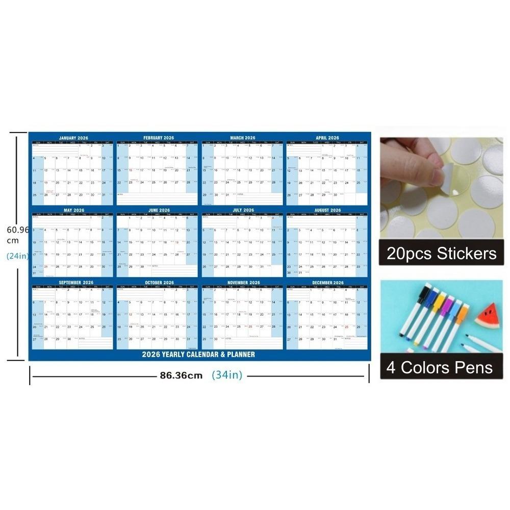32x48 In Large Wall Calendar Wall Mount Laminated Calendar New Dry Erase Calendar  Office Use